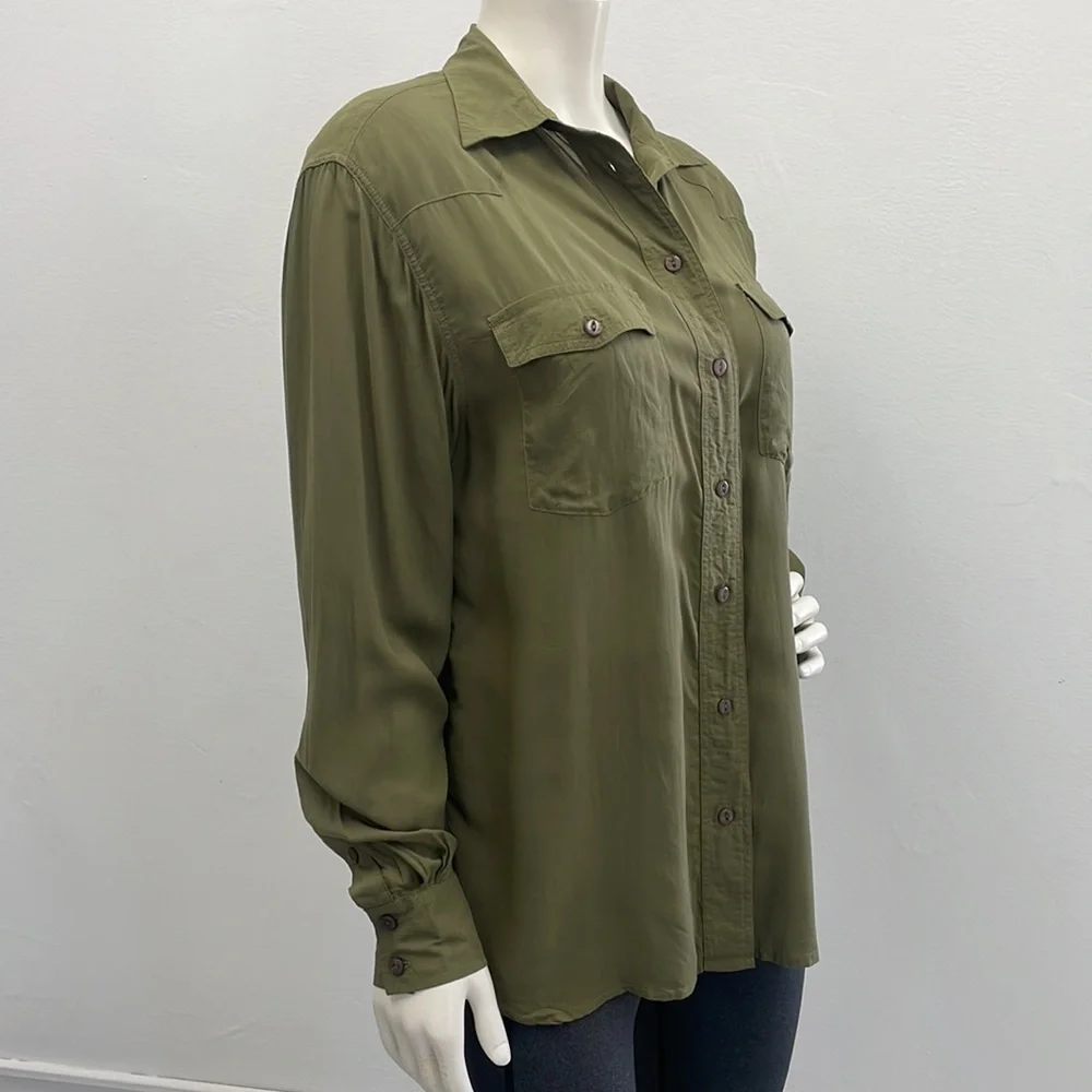 Frye • Olive Green Button-down Addie Top with Front Chest Pockets - Picture 3 of 12